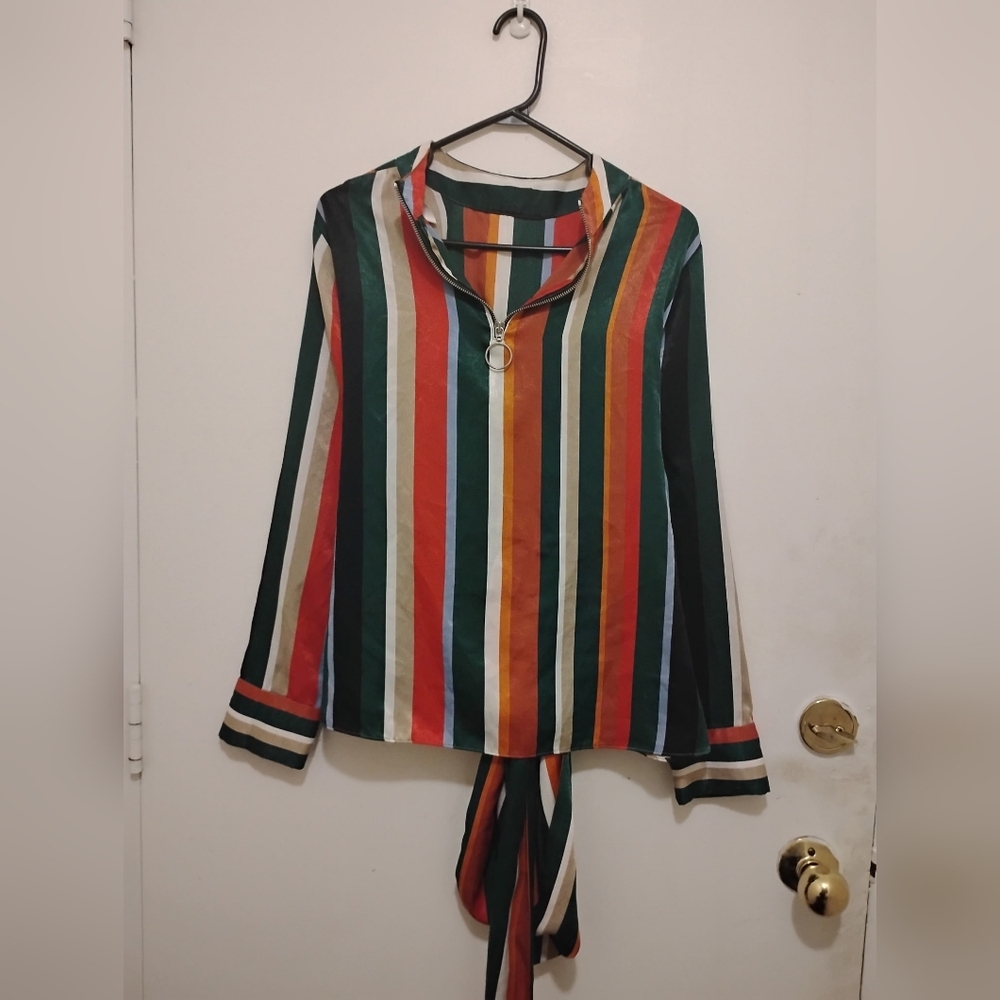 Zara Trafaluc Collection Striped Zip Neck Top – Size L
